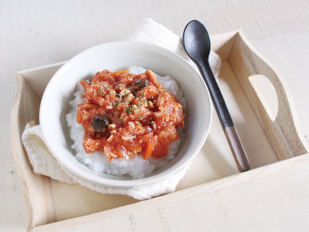 mogcookのお魚離乳食レシピ　魚と大豆のトマトソースかけ