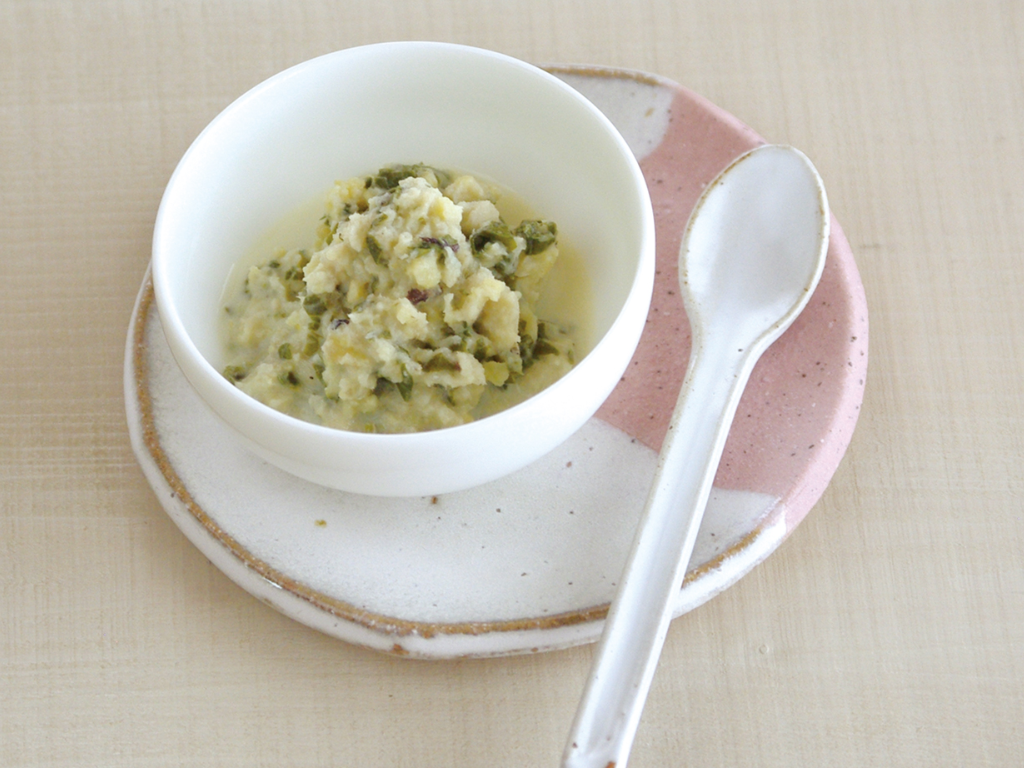 mogcookのお魚離乳食レシピ　魚とモロヘイヤのさつま煮