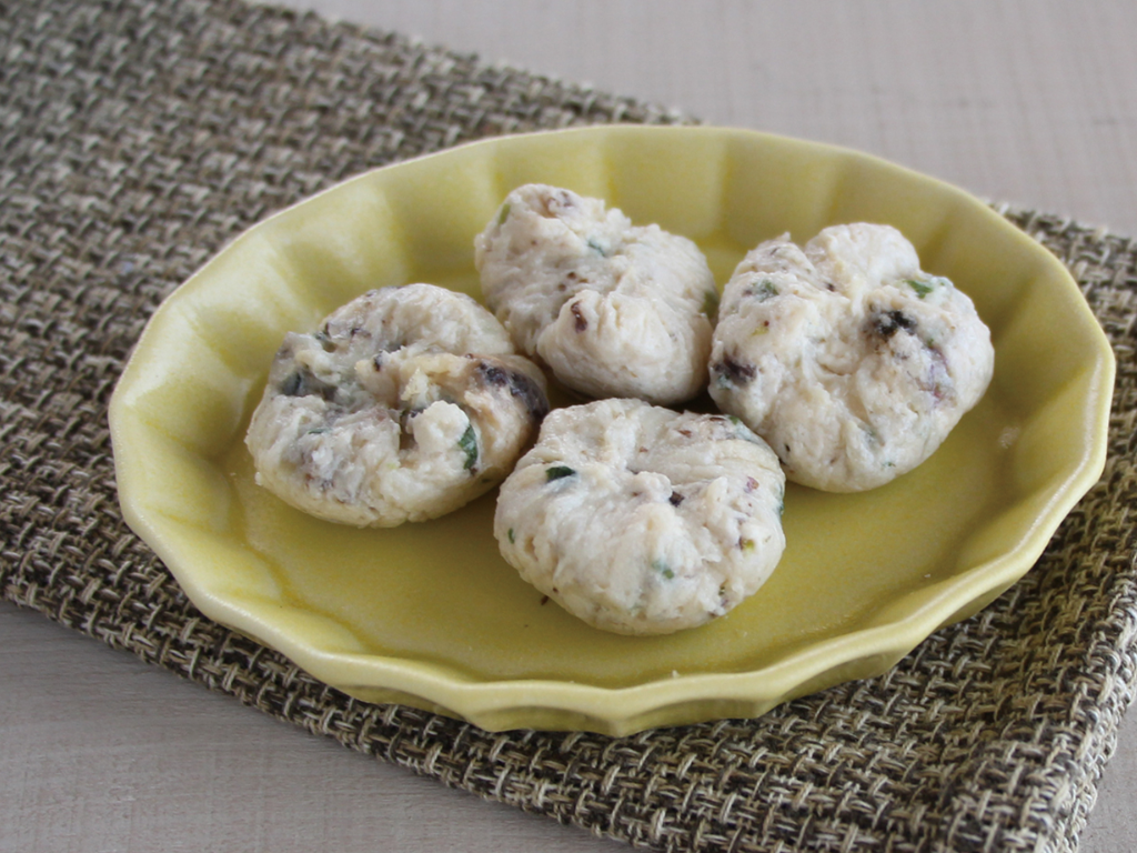 mogcookのお魚離乳食レシピ　魚と焼きのりの茶巾豆腐蒸し