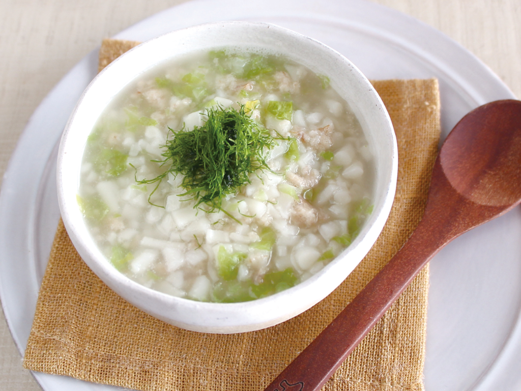 mogcookのお魚離乳食レシピ　魚とキャベツのあおさうどん